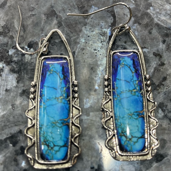 Jewelry - 2/$25 or 3/$35 NWOT Azure blue and embellished glossy silvertone enamel earrings